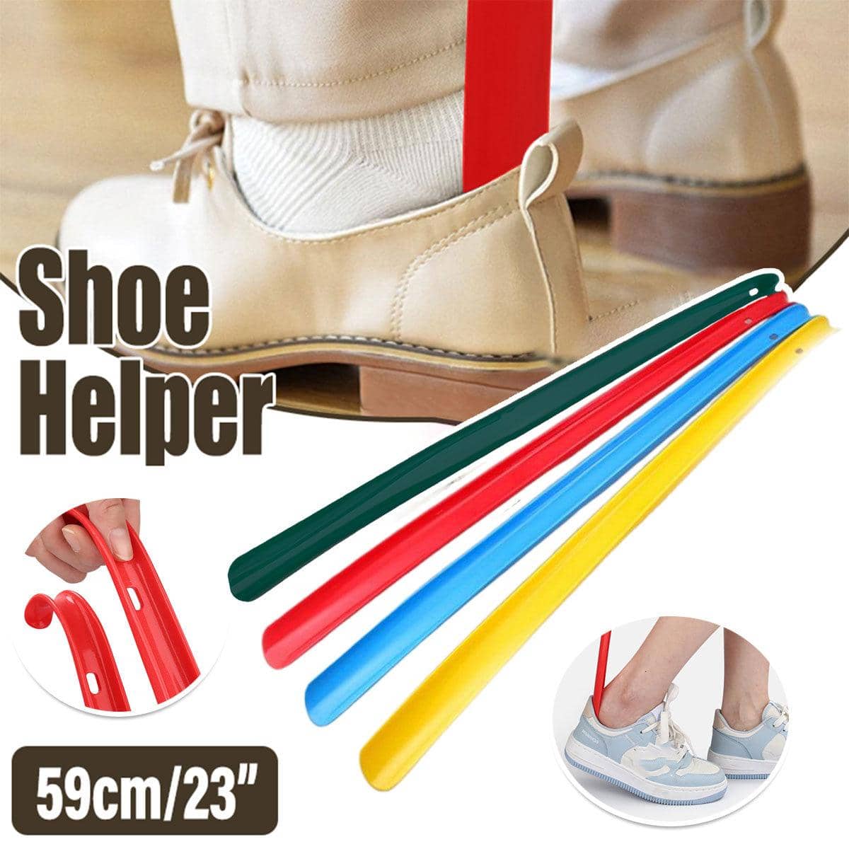 Long Shoe Horn, 59 cm Plastic Handle - Yellow - view 2
