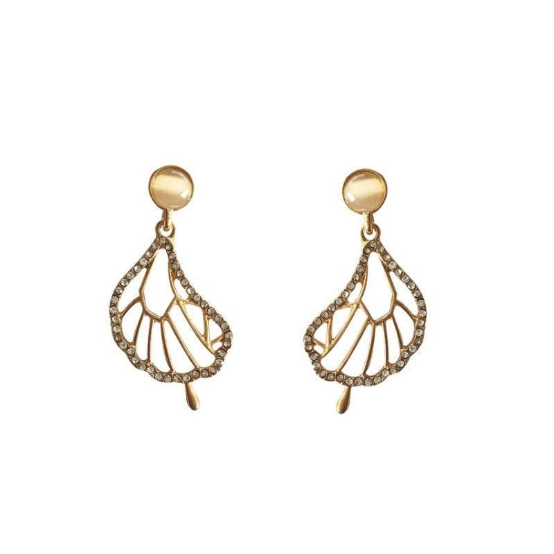 Lotus Leaf Drop Earrings for Women - Gold-Tone Cutout Design with Sparkling Edge