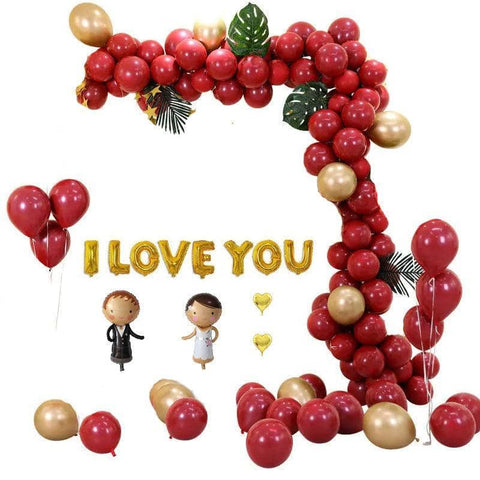 Love Balloon Arch Garland Kit for Weddings - Red and Gold, Pack of 80