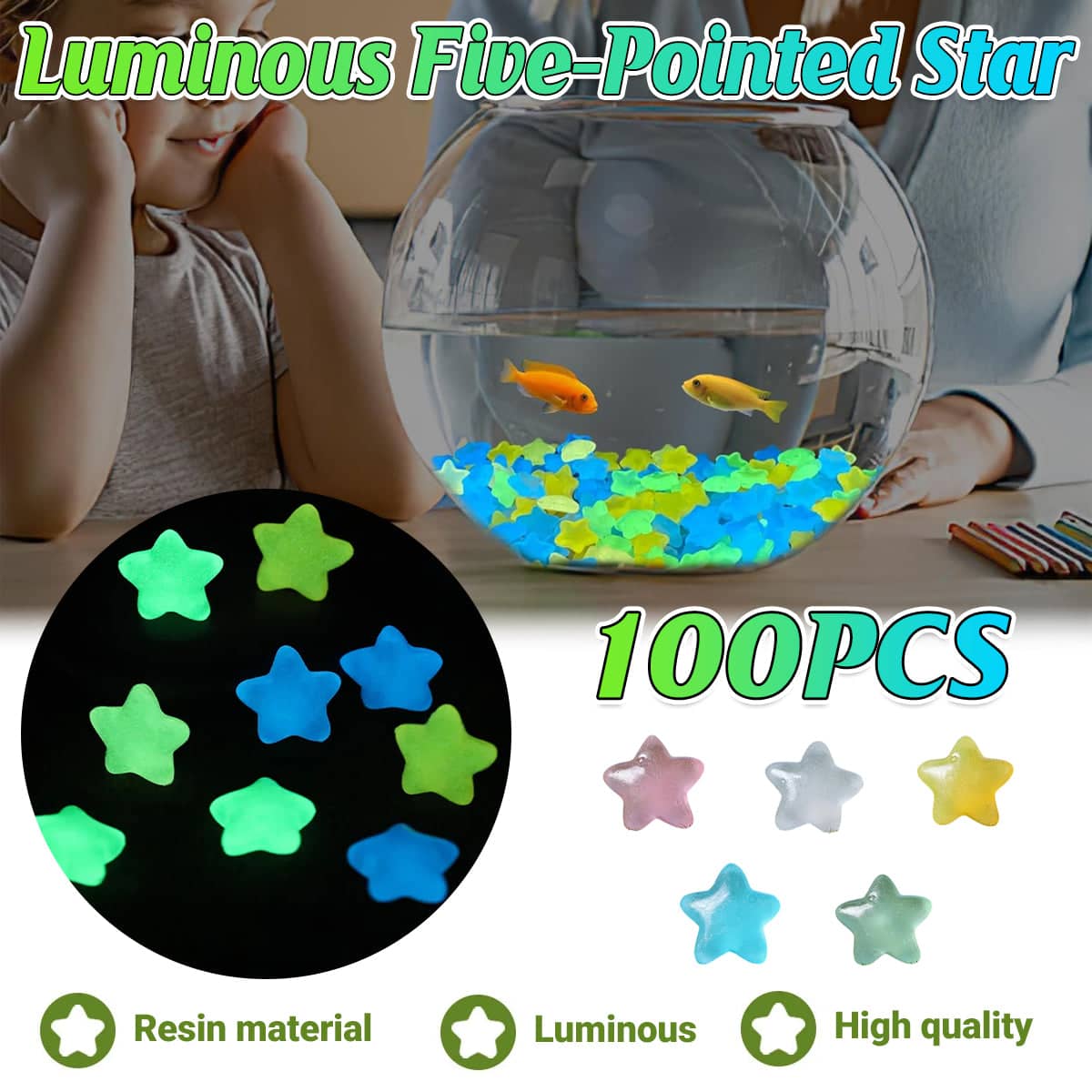 Luminous Five Pointed Star Beads Glow in the Dark DIY Decor - Pack of 100