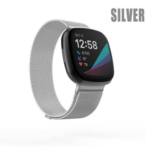 Magnetic Mesh Watch Band for Fitbit Versa, Versa 2 and Versa Lite - Silver