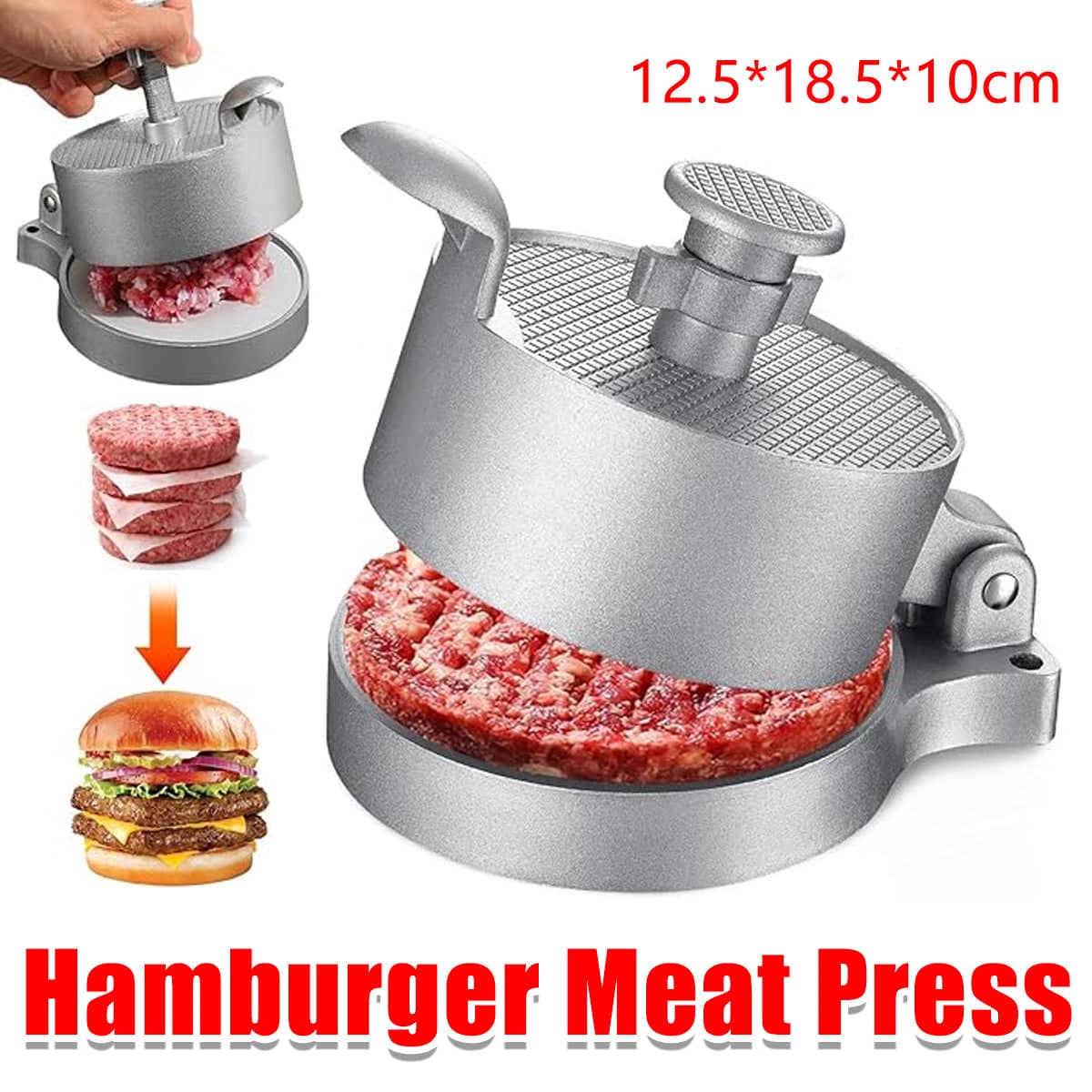 Manual Non-Stick Hamburger Patty Press with Flip-Top Design