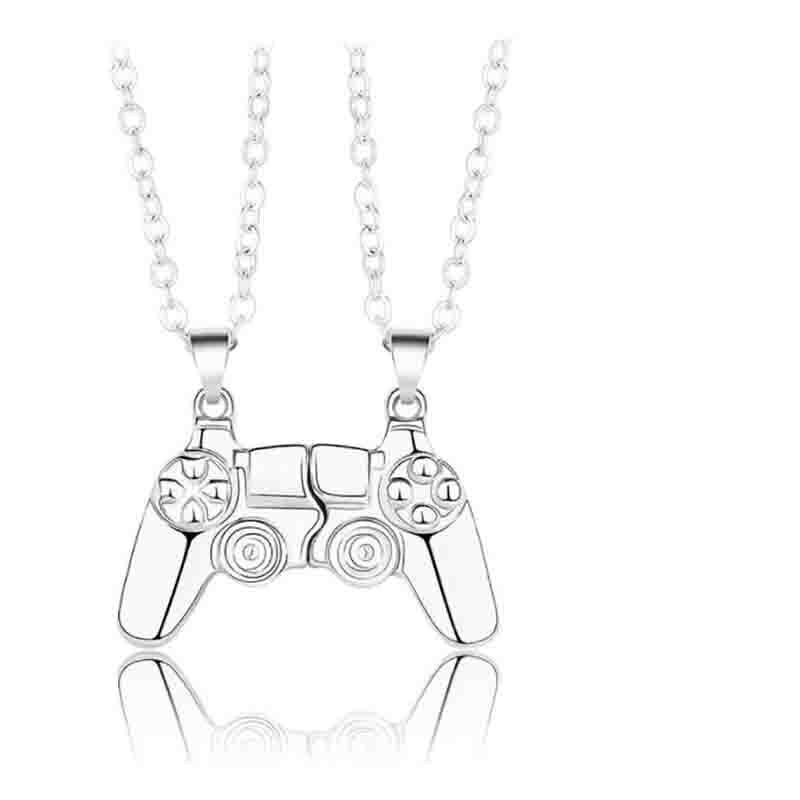 Matching Magnetic Controller Necklace Set for Couples - Silver