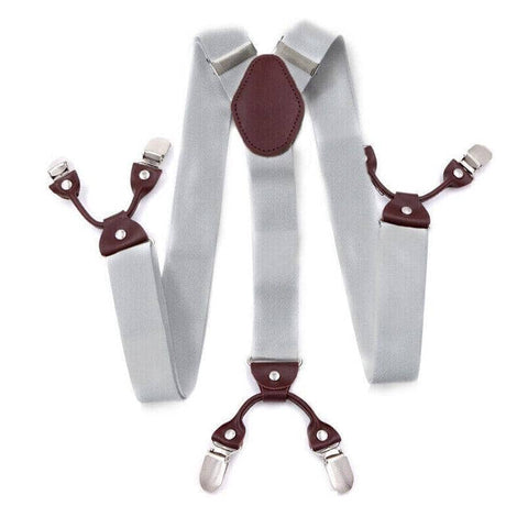 Men's 35 mm Wide Elastic Suspenders with 6 Clips - Grey