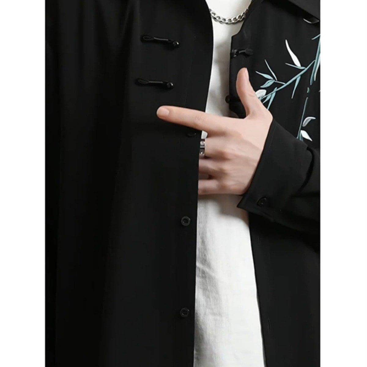 Men's Bamboo Embroidered Long Sleeve Shirt - Black, Size 3XL (Chest 130 cm) - view 5