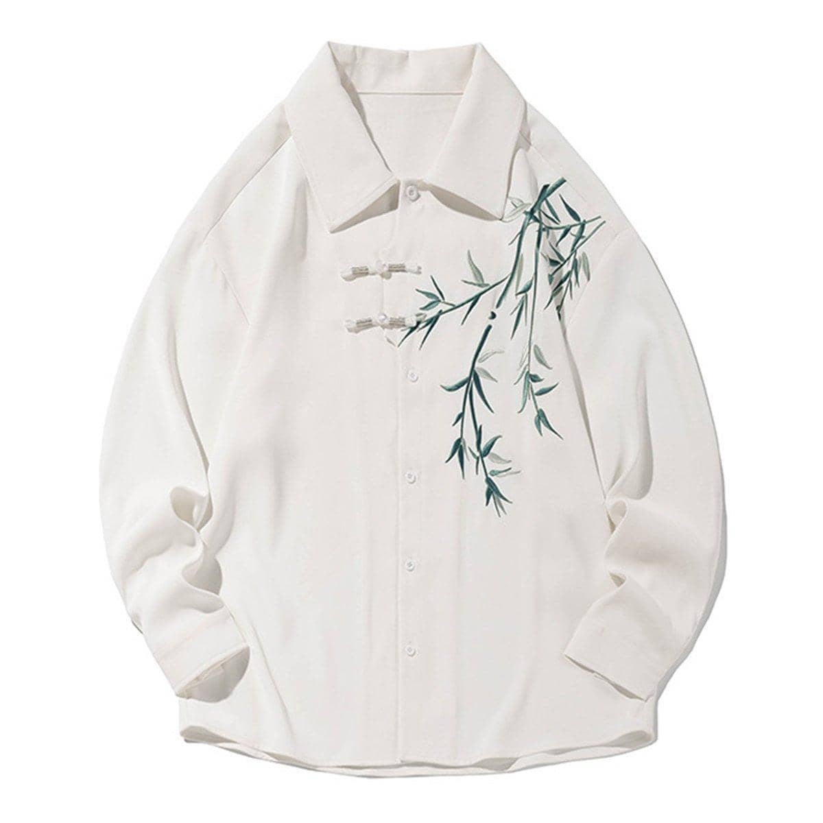 Men's Bamboo Embroidered Long Sleeve Shirt - White, Size XL (Chest 122 cm)