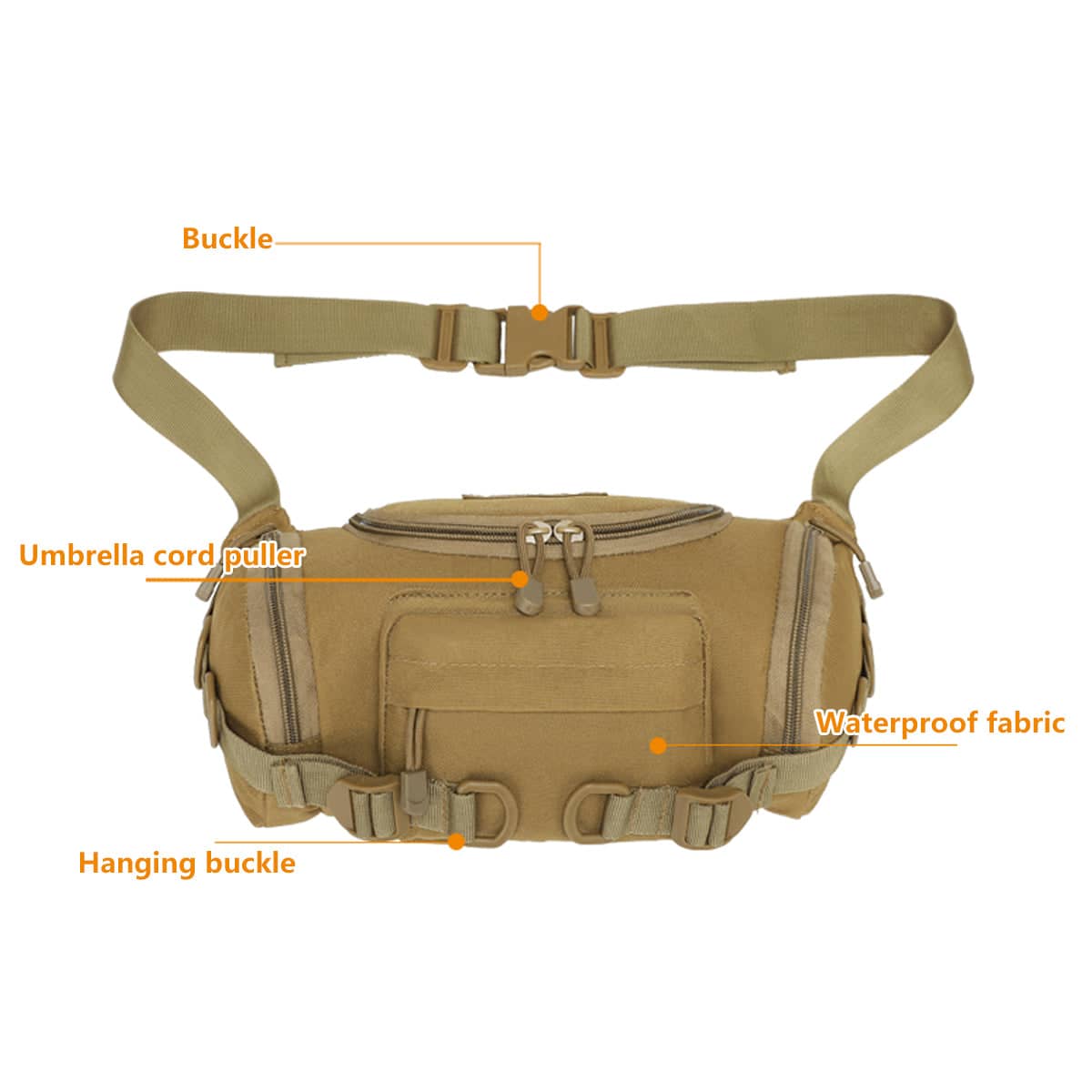 Men's Tactical Waist Bag Outdoor Crossbody Bag with Zip Pockets, Tan - view 4