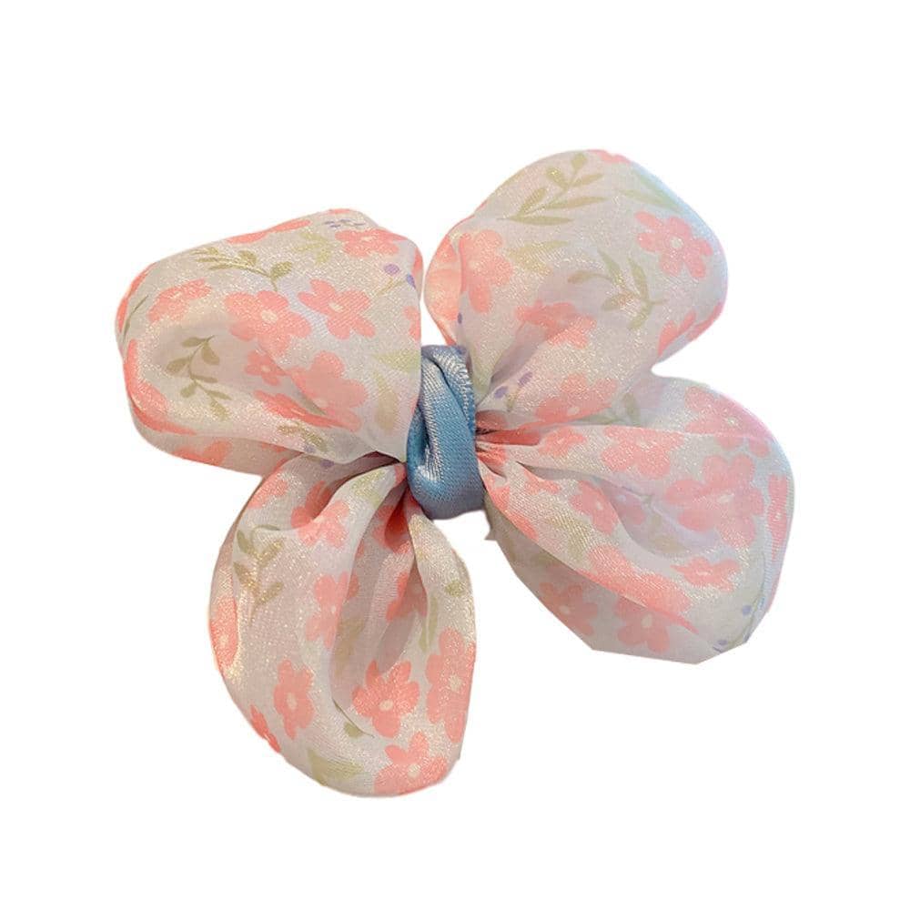 Mesh Yarn Bow Hair Clip for Girls - Light Blue Floral