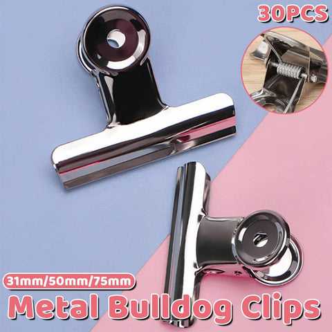 Metal Bulldog Clips, 30 Pack, Mixed 31 mm, 50 mm and 75 mm