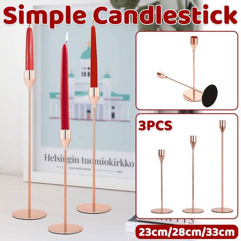 Metal Candle Holders Set of 3, Rose Gold Tabletop Decor