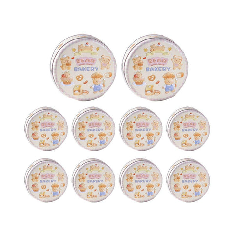 Metal Cookie Tin Box, Round Biscuit Gift Tin Pack of 10 - Bread Bear