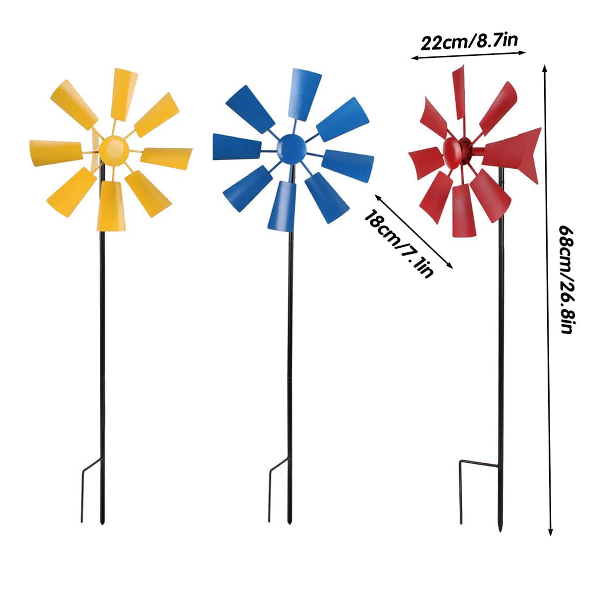 Metal Garden Windmill Stake Ornament for Lawn, Yard and Park - Red - view 4