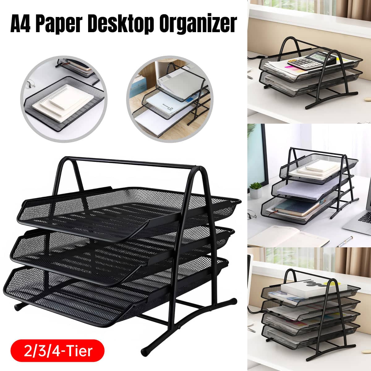 Metal Mesh Desktop File Organiser for A4 Papers, Office and Home Desk - 3 Tier - view 2