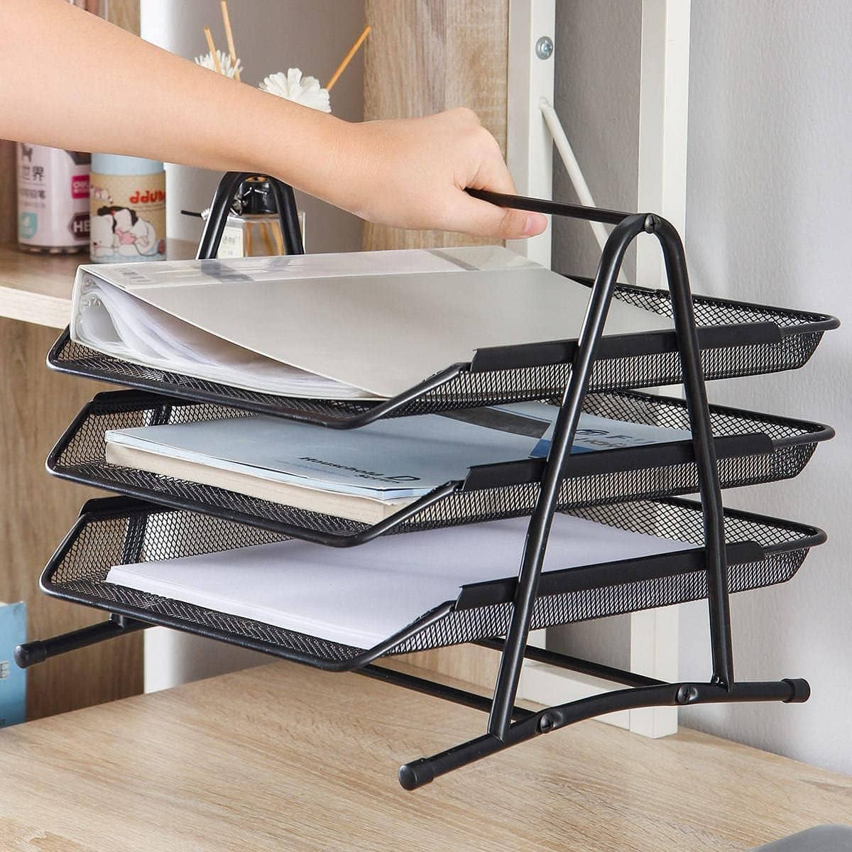 Metal Mesh Desktop File Organiser for A4 Papers, Office and Home Desk - 4 Tier - view 5