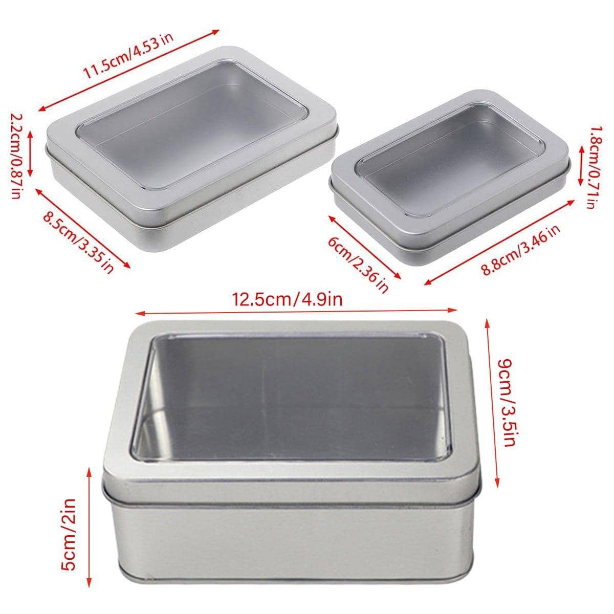 Metal Storage Tin Boxes with Clear Window, Pack of 10 - 11.5 x 8.5 x 2.2 cm - view 4