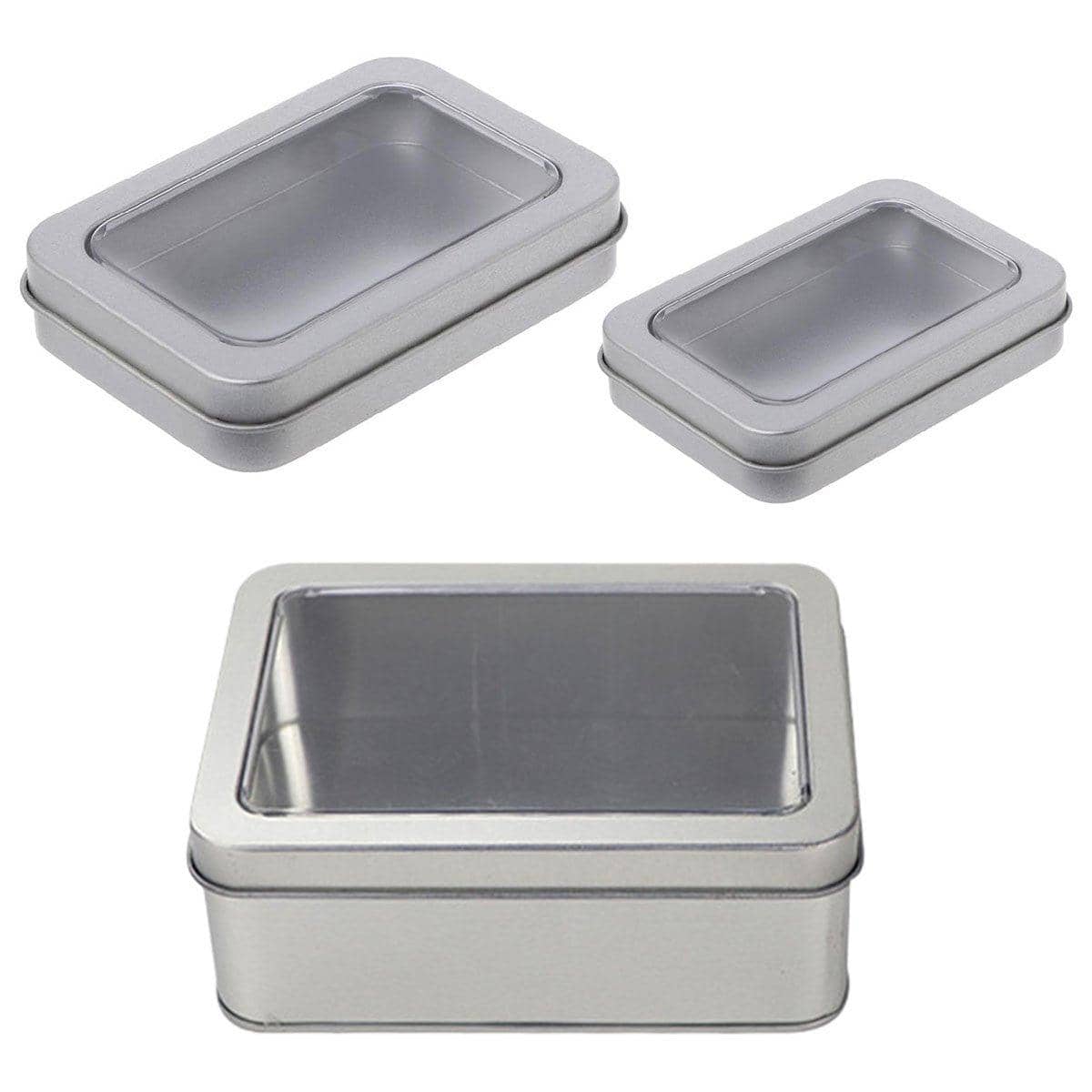Metal Storage Tin Boxes with Clear Window, Pack of 10 - 8.8 x 6 x 1.8 cm - view 3