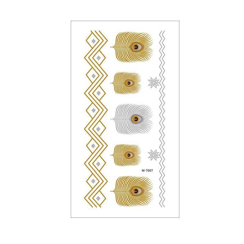 Metallic Boho Temporary Tattoo Sticker for Arms and Body - Gold Peacock Feathers