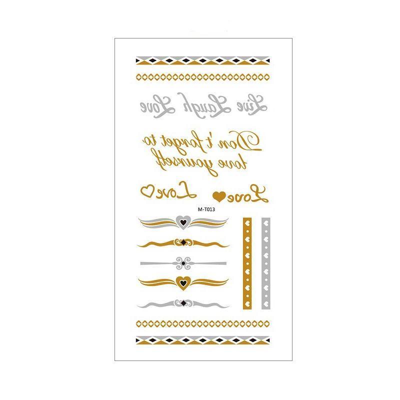 Metallic Temporary Tattoo Stickers for Arms and Body - Gold and Silver Love Lettering and Hearts