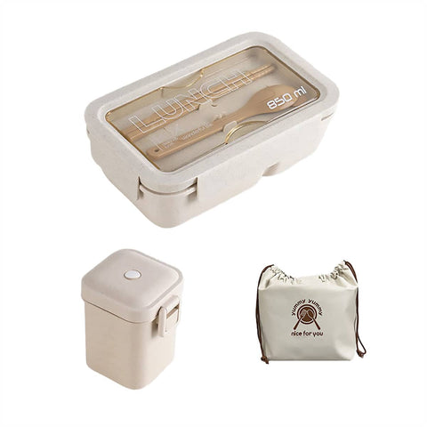 Microwave Safe Wheat Straw Lunch Box with Lid - Rectangle, Pack of 3