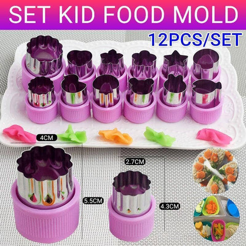 Mini Food Cutter Set - Purple, 12 Pieces, Stainless Steel