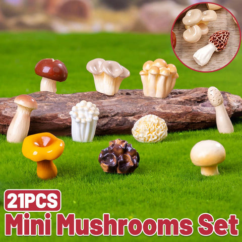 Mini Resin Mushroom Ornaments Set, 22 Pieces for Fairy Garden and Home Decor