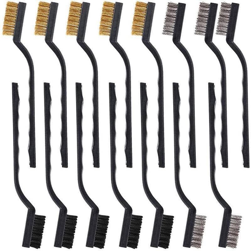 Mini Wire Brush Set Stainless Steel Nylon and Brass Metal Remover, Pack of 15 - view 2