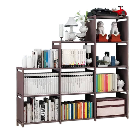 Minimalist Bookshelf Storage Cabinet, 9 Compartments - Brown