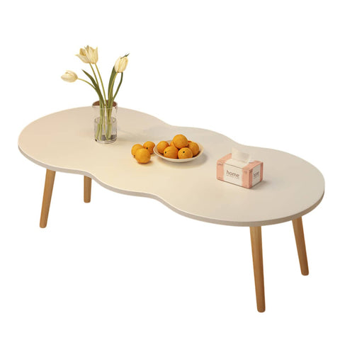 Minimalist Coffee Table with Rounded Corners Easy to Install for Living Room - Warm White