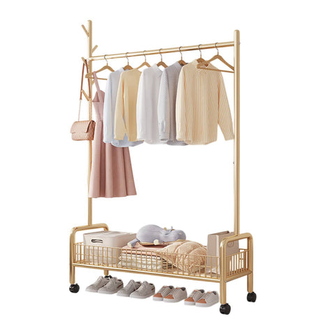 Mobile Clothes Rack with Wheels - Gold, 90 x 35 x 176 cm