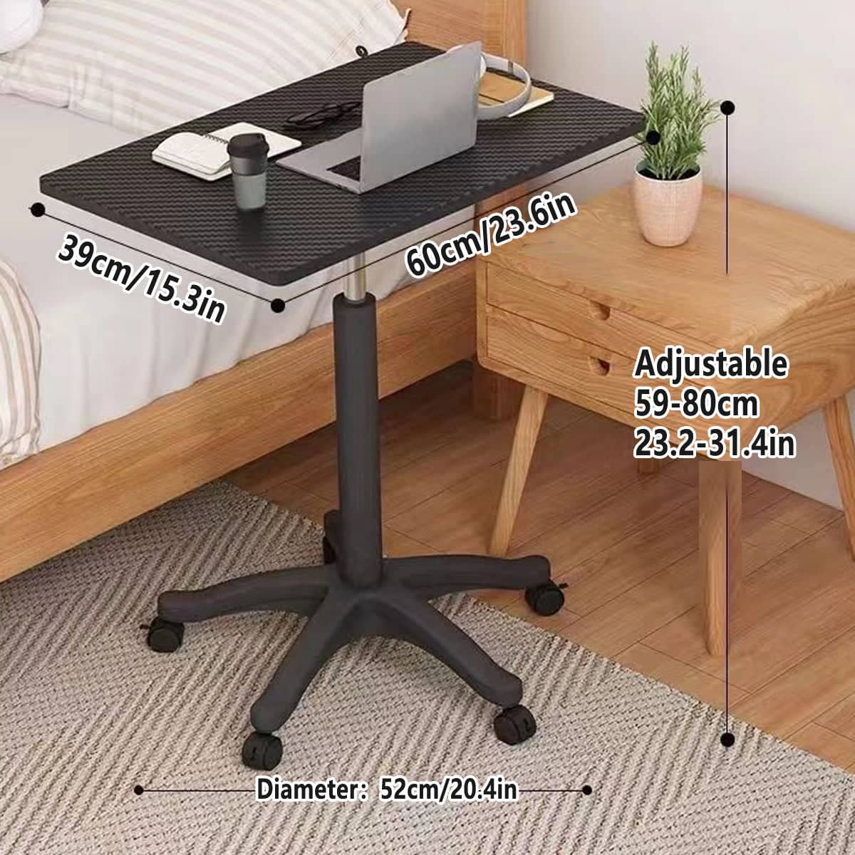 Mobile Height Adjustable Table with Wheels for Home Office, 59 to 80 cm - view 3