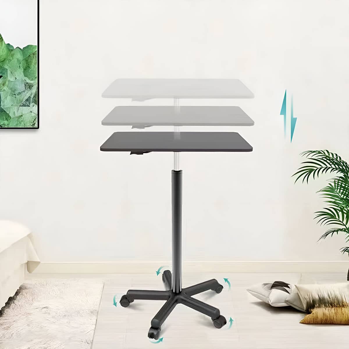 Mobile Height Adjustable Table with Wheels for Home Office, 59 to 80 cm - view 4