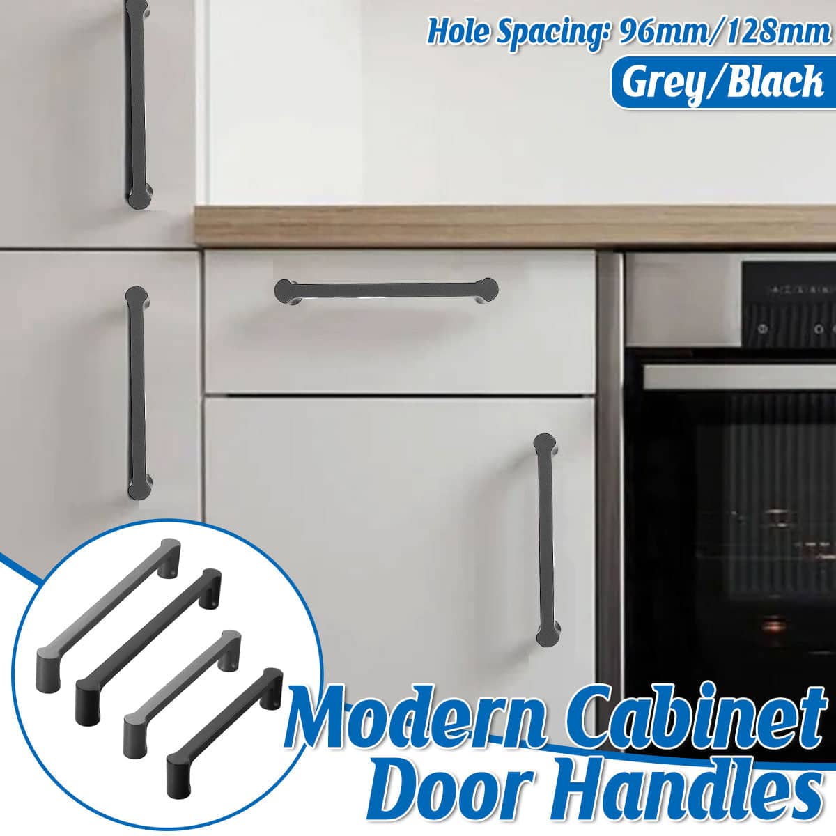 Modern Cabinet Door Handle - Black, 96 mm Hole Spacing - view 2
