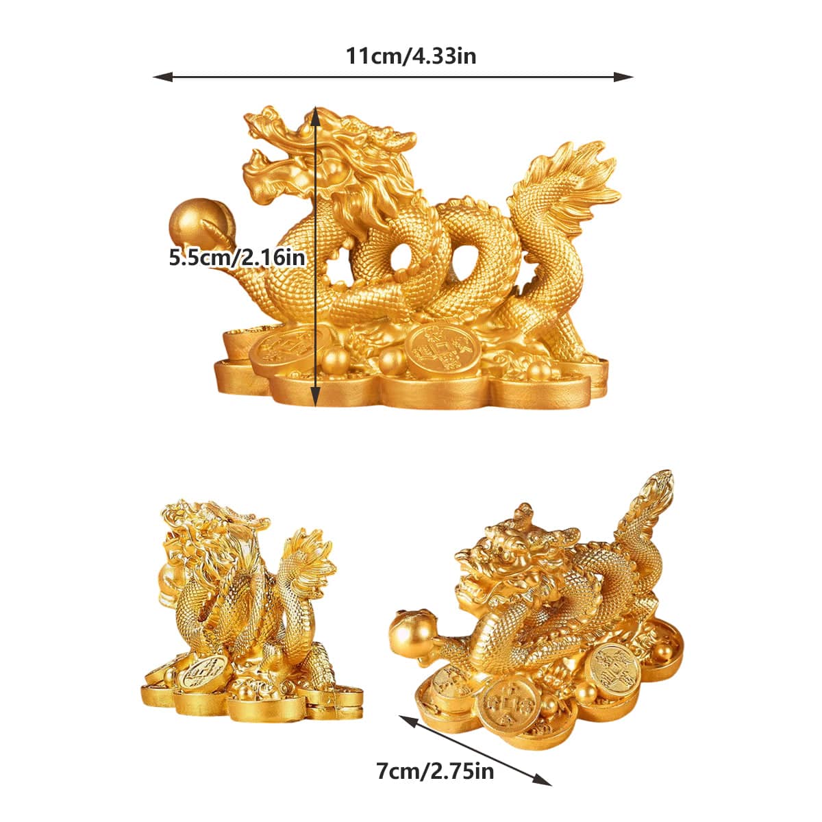 Money Dragon Figurine in Gold Resin, 11 x 7 x 5.5 cm - view 3