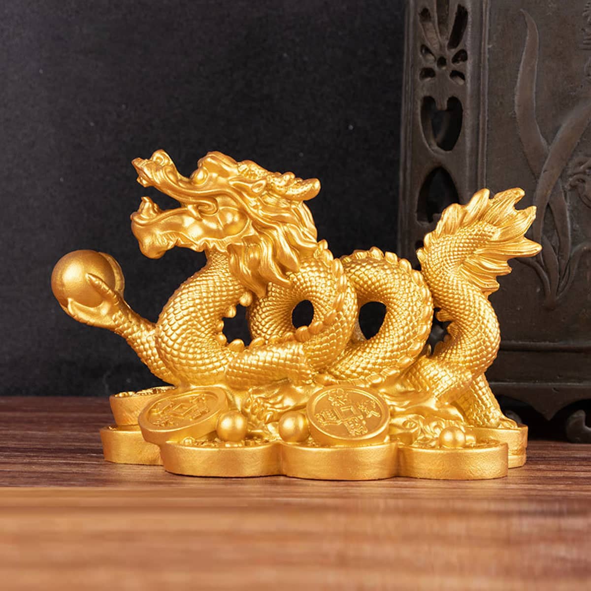 Money Dragon Figurine in Gold Resin, 11 x 7 x 5.5 cm - view 5