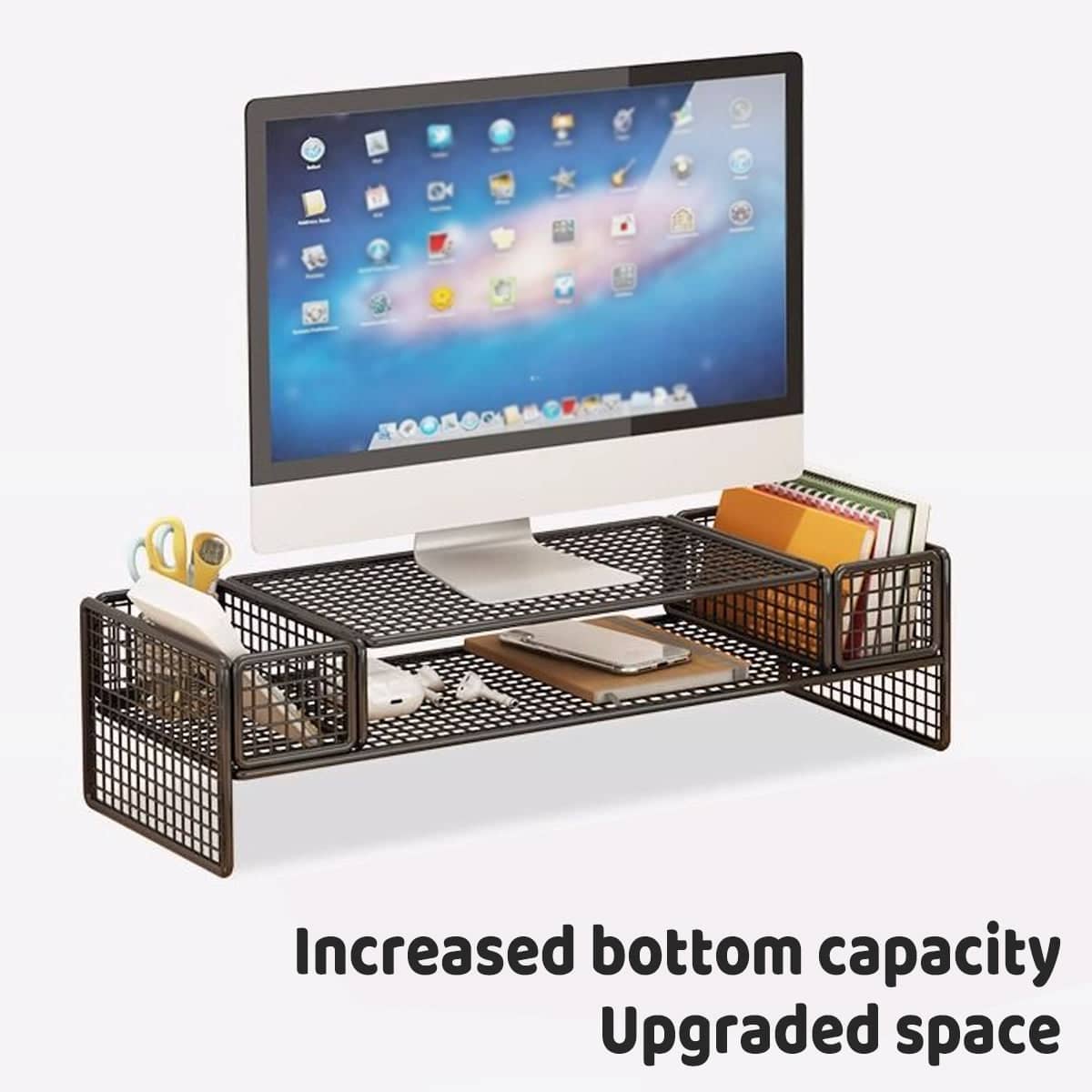 Monitor and Laptop Height Riser with Storage Shelf, Black - view 4