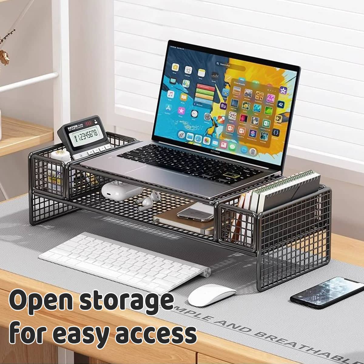 Monitor and Laptop Height Riser with Storage Shelf, Black - view 5