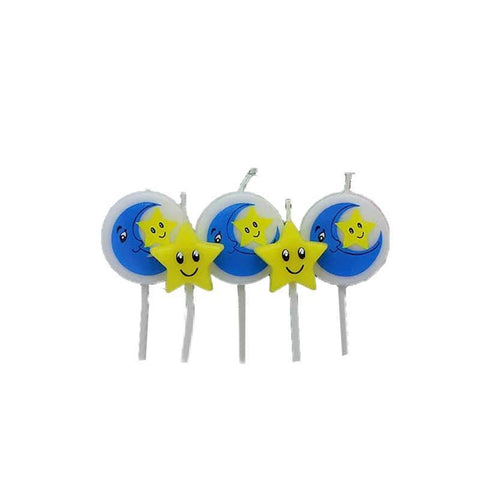 Moon and Star Birthday Cake Candles - Blue Moons, Yellow Stars