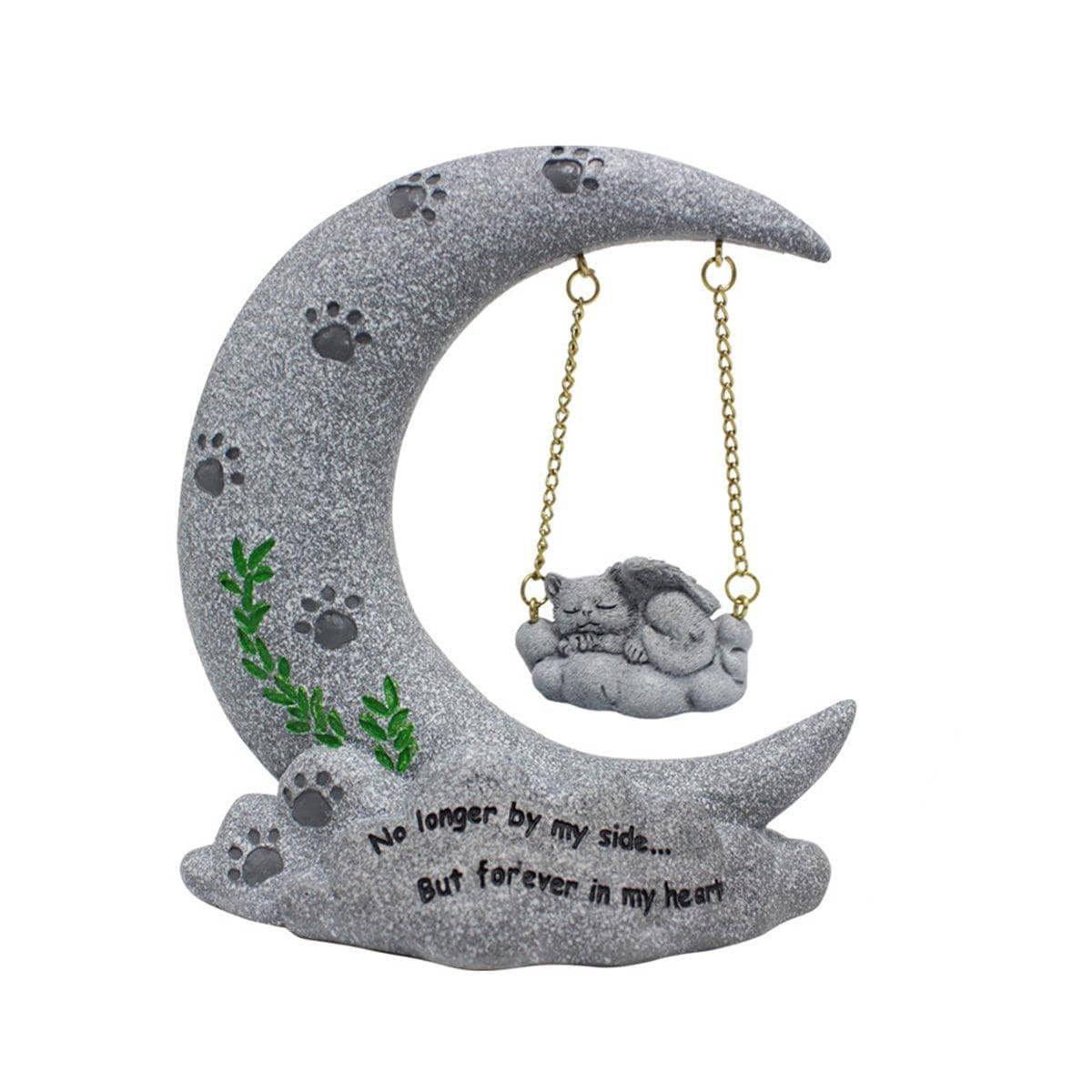 Moon Resin Pet Memorial Ornament with Sleeping Cat, Garden Decoration - Cat