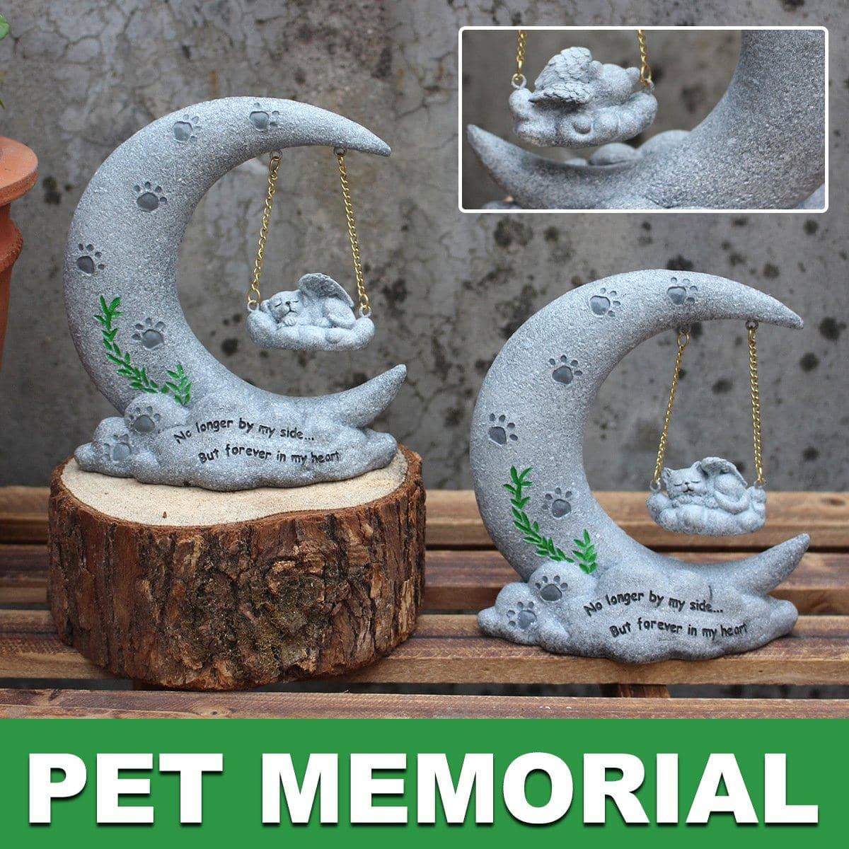 Moon Resin Pet Memorial Ornament with Sleeping Cat, Garden Decoration - Cat - view 2