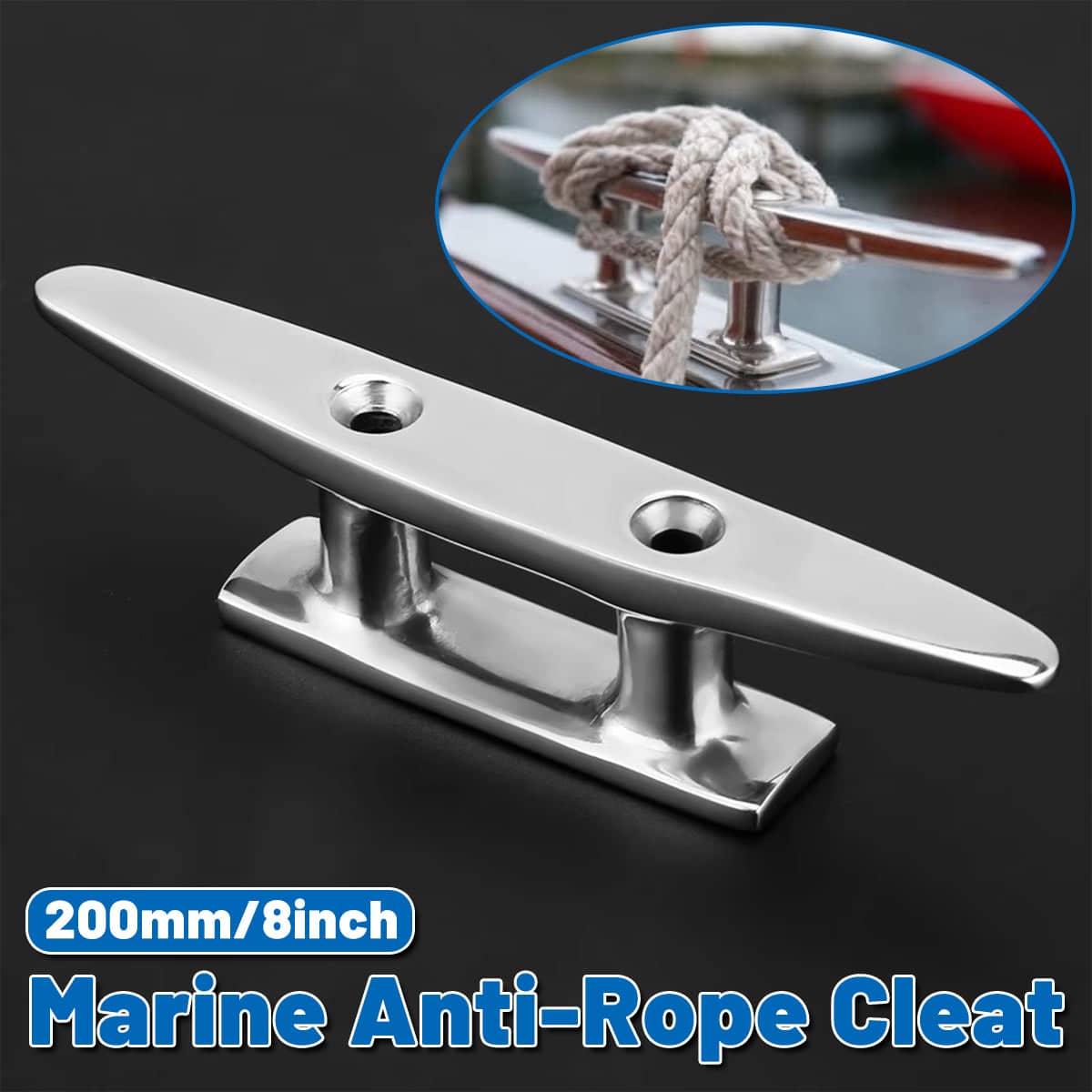 Mooring Cleat 200 mm (8 in, 20 cm) Stainless Steel for Boat Docking
