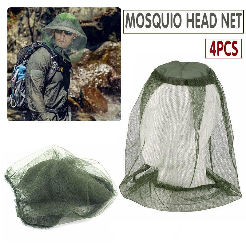 Mosquito Head Net for Camping and Fishing - Olive Green, Pack of 4