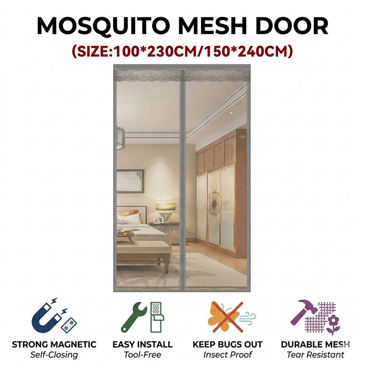 Mosquito Mesh Door Curtain Grey - 100 x 230 cm - view 2