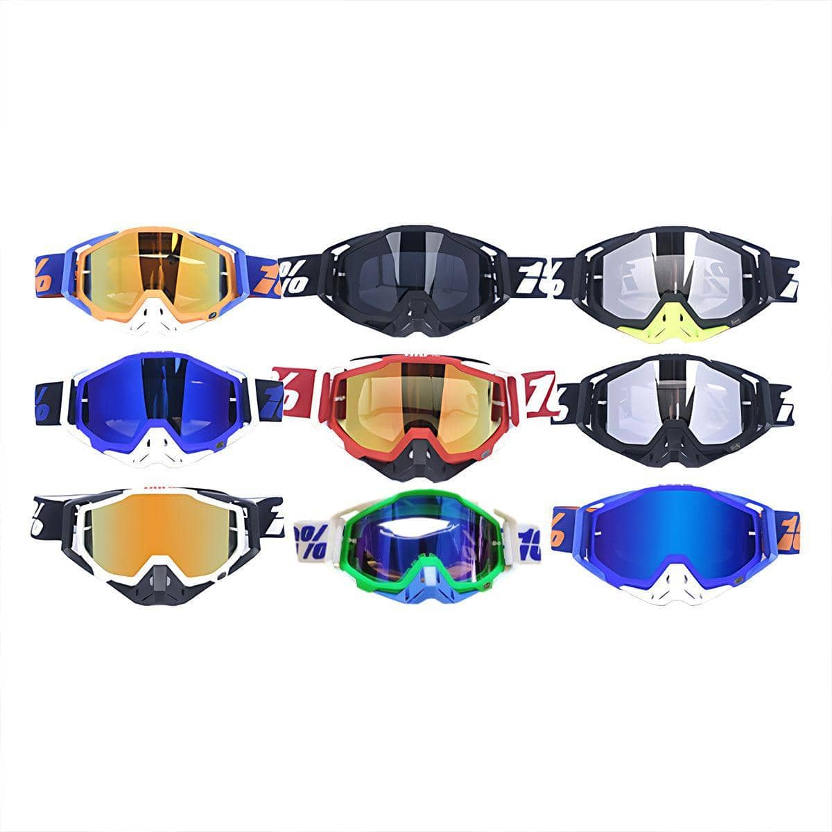 Motocross Racing Goggles, Windproof Dirt Bike Eyewear - Black and Green, Silver Mirror Lens - view 3