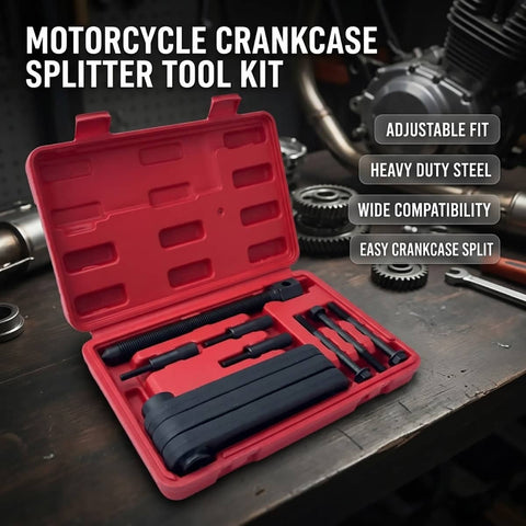 Motorcycle Crankcase Splitter Puller Tool Kit, 8 Piece, Red Case