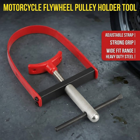Motorcycle Flywheel Pulley Holder Tool, Adjustable Steel Strap
