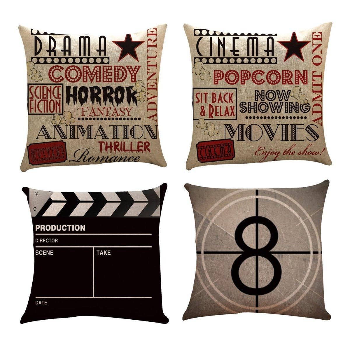 Movie Theme Cinema Throw Pillow Covers, 45 x 45 cm (18 x 18 Inch), Pack of 4 - view 2
