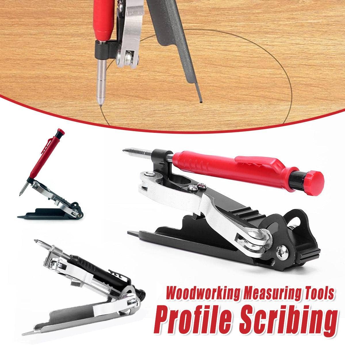 Multi Function Scribing Tool Construction Pencil with Rotatable Tip for Woodworking - Red - view 2