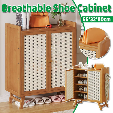 Multi-Layer Breathable Shoe Cabinet - Natural Wood, 66 x 32 x 80cm