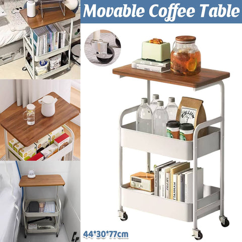 Multi Layer Coffee Table with Rolling Caster Wheels for Home Storage