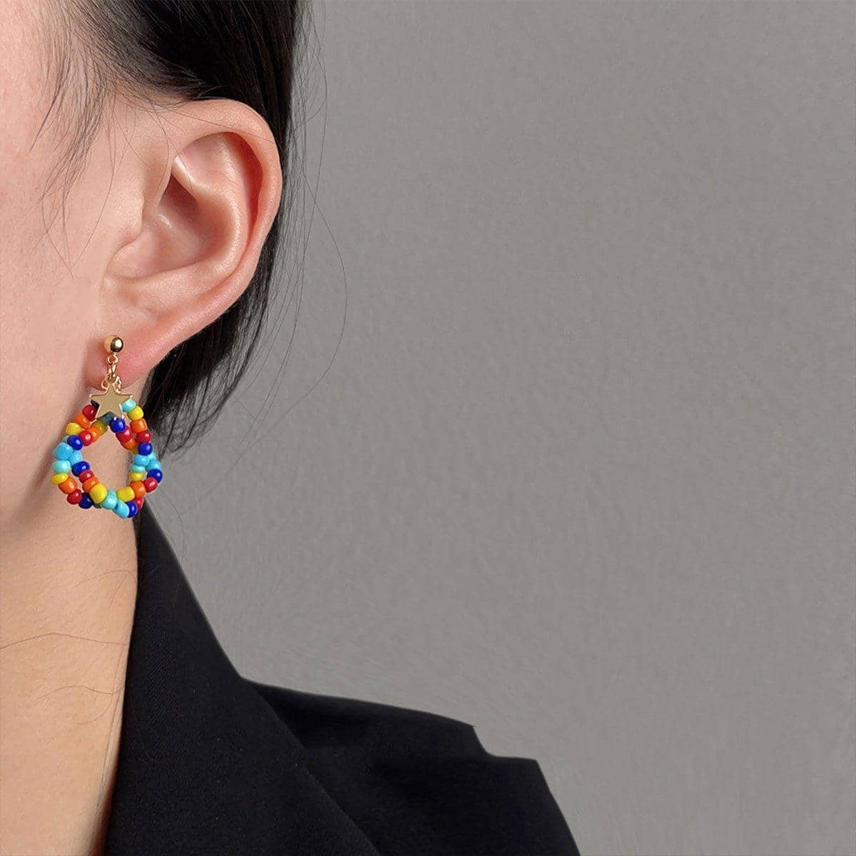 Multicolour Beaded Teardrop Earrings Boho Fashion for Women Girls - view 4